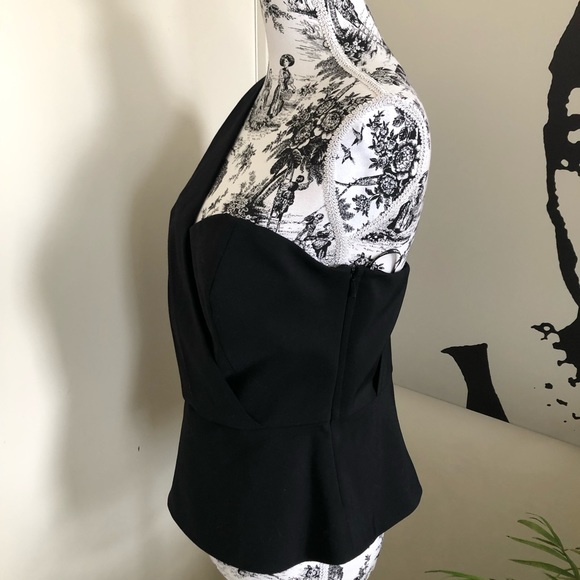 SABA Matte Black One Shoulder Top Glam Peplum Cotton Fit&Flare Lined Size 12 NWT - Picture 8 of 16